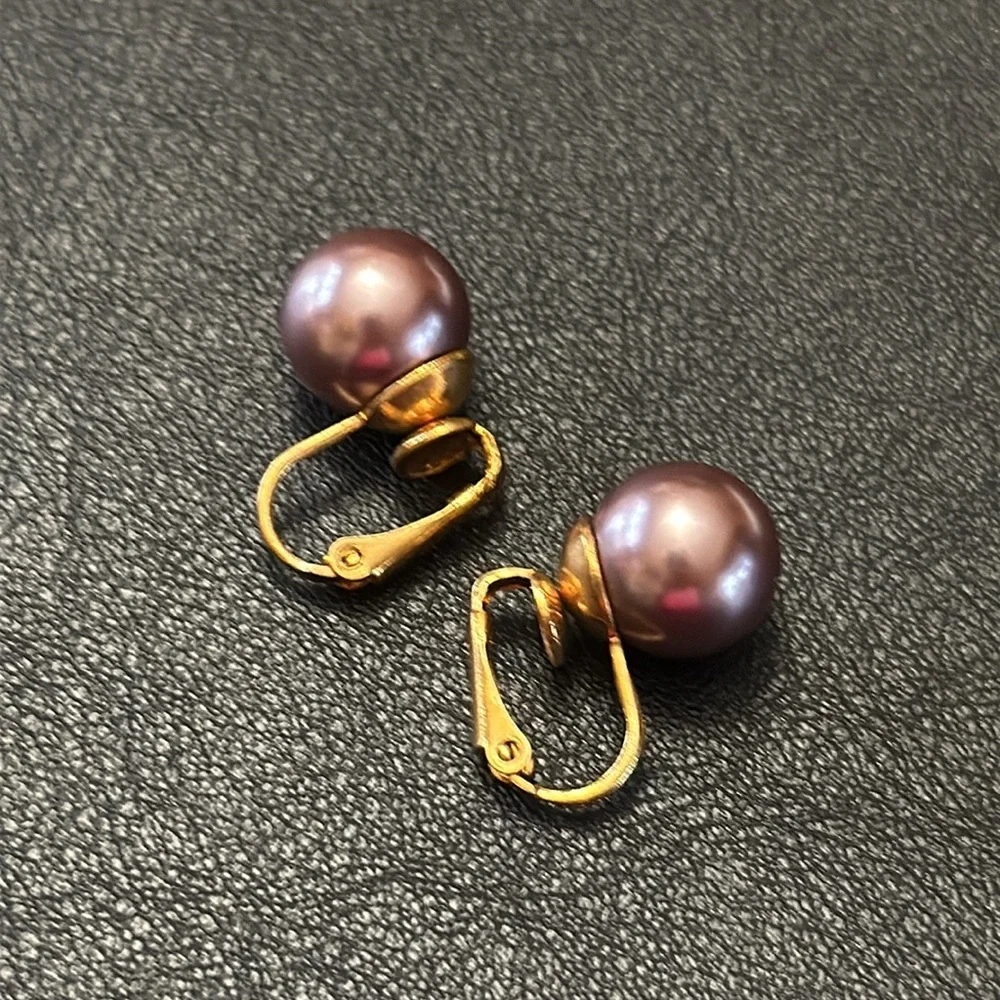 Lavender Pearl Ball Clip On Vintage Earrings